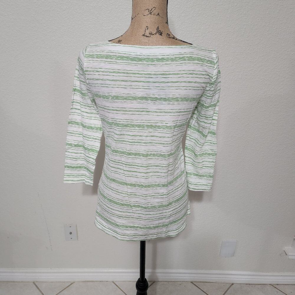 LOFT GREEN and white striped 100% cotton long sleeve tee shirt size small - Picture 4 of 6